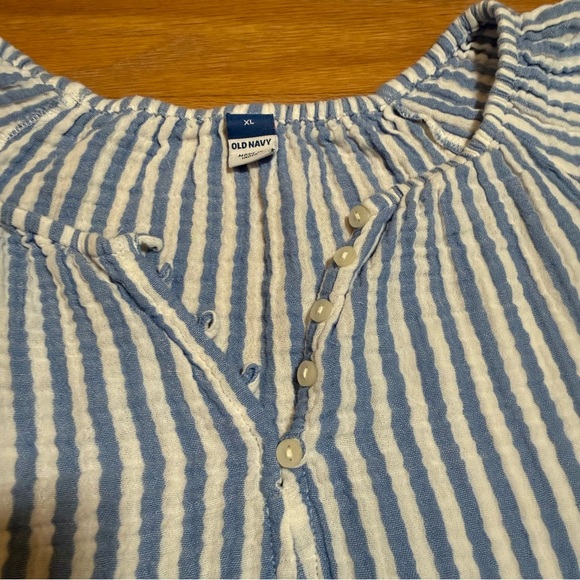 Women’s XL Peasant Cottage Core Blouse, 100% Cotton, Blue and Cream Stripes EUC - Picture 3 of 10